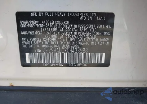 2012 Subaru Forester 2.5X Premium from USA, damaged, VIN JF2SHADCXCH433988